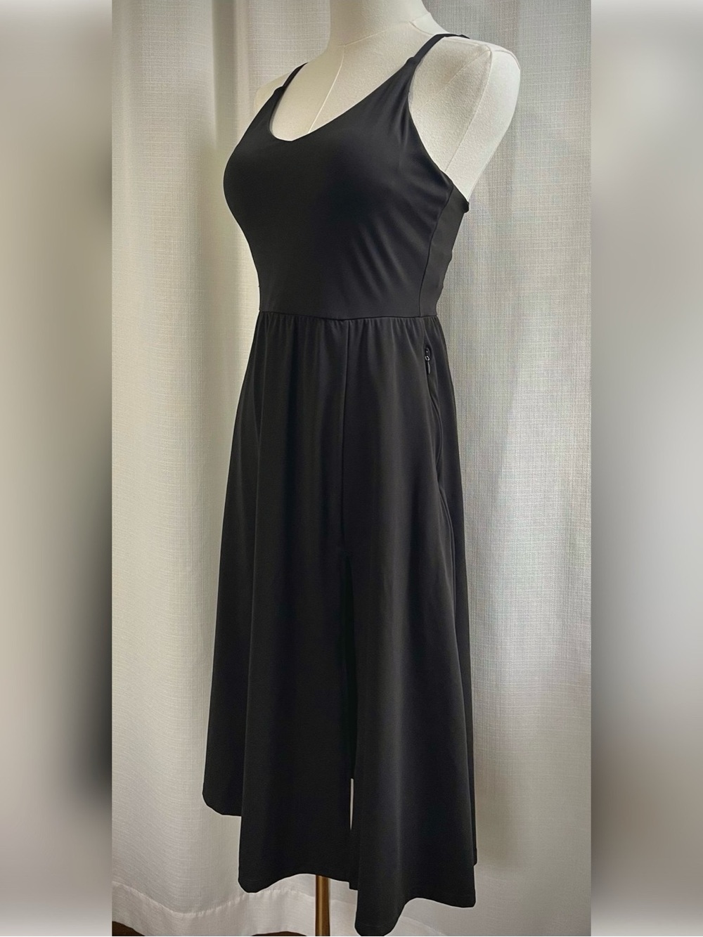 Ewedoos Small Black Athletic Dress Built In Romper Shorts Zipper Pocket Midi